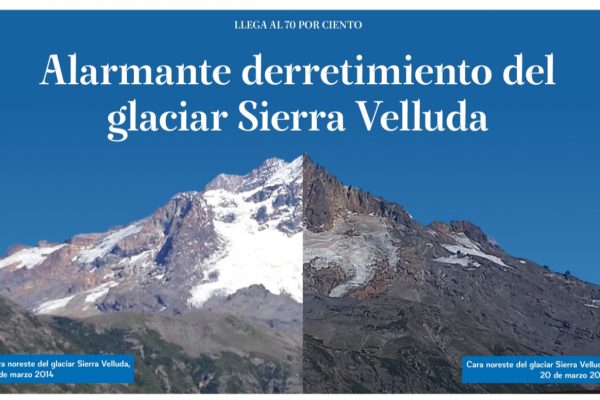 Alarmante derretimiento del glaciar Sierra Velluda